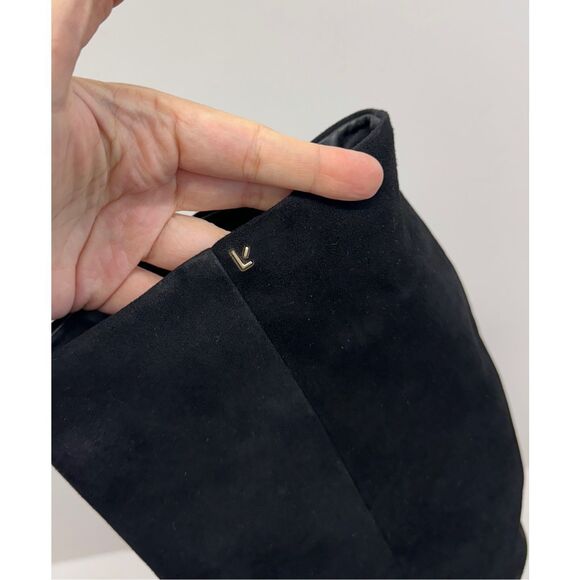 Larroude Knee High Boots Black Suede Size 10 Pointed Toe High Heel Leather Sole - Picture 9 of 11